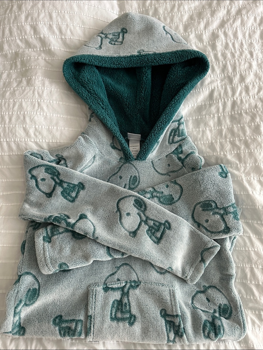 Peanuts Snoopy Kids Hooded Fleece Pajama Top - Teal Snoopy Print
